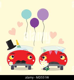 Funny Cars - Braut und Bräutigam. Hochzeit paar. Stock Vektor