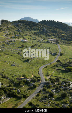 Straße, die durch die raue Landschaft, Grazalema, Naturpark Sierra de Grazalema, Andalusien, Spanien, Europa Stockfoto