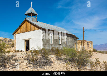 Texas, Brewster County, Terlingua, ehemaligen Bergbaugebiet, jetzt ein semi Ghost Town, St. Agnus Kirche Stockfoto