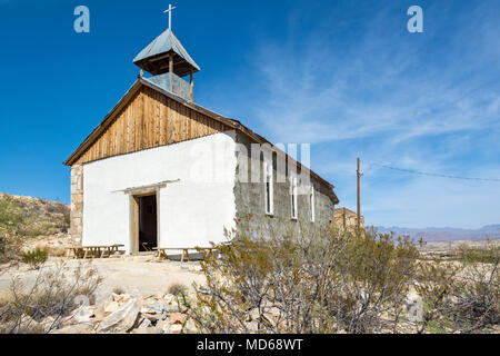 Texas, Brewster County, Terlingua, ehemaligen Bergbaugebiet, jetzt ein semi Ghost Town, St. Agnus Kirche Stockfoto