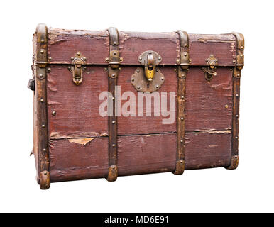 Alte, abgenutzte Reisegepäck isoliert auf Weiss. Pfad enthalten. Stockfoto