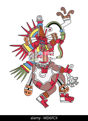 Quetzalcoatl, die gefiederte Schlange. Gott des Windes und Weisheit. Bruder von Tezcatlipoca. Gottheit wie in der antiken Aztekischen Manuskript Malerei dargestellt. Stockfoto