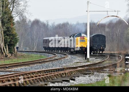 Ramsbottom, Lancashire, UK. 14. April 2018 Deltic Diesellok "Alycidon' D 9009 Klasse 55 Stockfoto