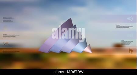 3D-Illustration Infografik Vorlage mit dem Motiv des aufgeschnittene Kegel bis zu fünf Farben, die verschoben sind, verschüttete und schräg angeordnet. Einfache Zeichen und Text Stock Vektor