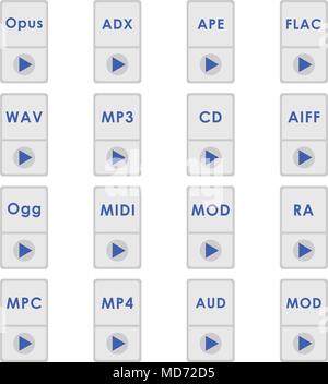 Audio Format Symbol. Satz von Symbolen. Flat Style Stock Vektor