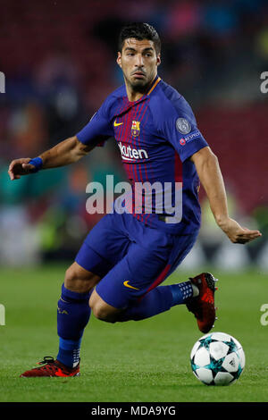Barcelona, Spanien. Credit: D. 18. Okt 2017. Luis Suarez (Barcelona) Fußball: UEFA Champions League Gruppe D Match zwischen dem FC Barcelona 3-1 Olympiakos Piräus im Camp Nou Stadion in Barcelona, Spanien. Credit: D. Nakashima/LBA/Alamy leben Nachrichten Stockfoto