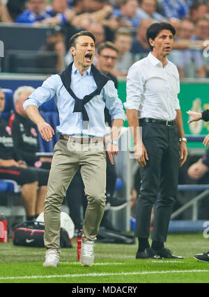 Gelsenkirchen, Deutschland. 18 Apr, 2018. Schalke 04 - Frankfurt Fußball-Cup, Gelsenkirchen, April 18, 2018 Niko Kovac, Trainer FRA Bruno Hübner, Geschäftsführer des "FC Schalke 04 - Eintracht Frankfurt 0-1 1. Division DFB-Pokal, Fußball-Bundesliga, DFB-Pokal, Halbfinale, Gelsenkirchen, April 18, 2018, Saison 2017/2018 © Peter Schatz/Alamy leben Nachrichten Stockfoto