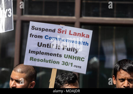 London, Großbritannien. 19 April 2018, Tamil Protest gegen Sri Lanka außerhalb des Commonwealth Regierungschefs Treffen in London, UK. Kredit Ian Davidson/Alamy leben Nachrichten Stockfoto