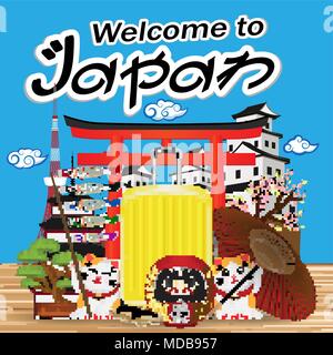 Eine willkommene mit Japan Objekt und Wahrzeichen in Japan Stock Vektor