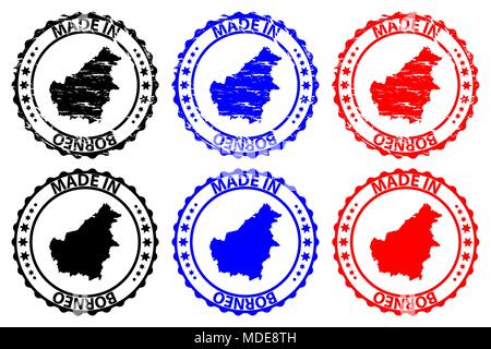 In Borneo - Stempel - Vektor, Borneo Karte Muster - Schwarz, Blau und Rot Stock Vektor