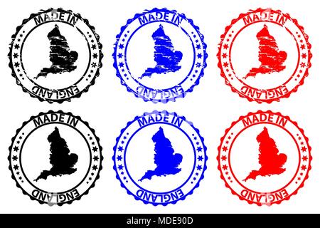 In England - Stempel - Vektor, England Karte Muster - Schwarz, Blau und Rot Stock Vektor