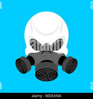 Schädel in Atemschutzmaske. Skelett Kopf und Gasmaske grün. Vector Illustration Stock Vektor