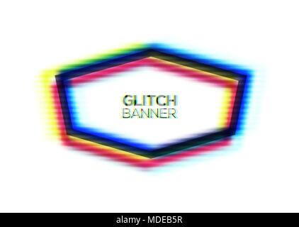 Hexagon abstrakten Rahmen mit glitch Textur. Verzerrte moderne sechseckige Hintergrund mit glitch Wirkung. Gebrochene glitched unterzeichnen. Polygon in RGB-Farben. Cmyk-Konzept. Bunte vektor Illustration. Stock Vektor