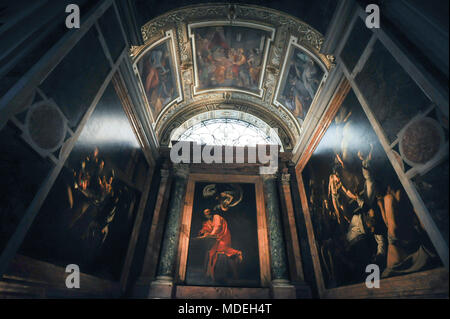 Zyklus der Gemälde von Michelangelo Merisi da Caravaggio in von 1599 bis 1600 über das Leben des Hl. Matthäus - die Berufung des Hl. Matthäus, die Inspiratio Stockfoto