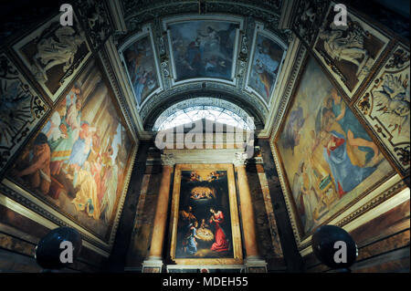 Zyklus der Gemälde von Michelangelo Merisi da Caravaggio in von 1599 bis 1600 über das Leben des Hl. Matthäus - die Berufung des Hl. Matthäus, die Inspiratio Stockfoto