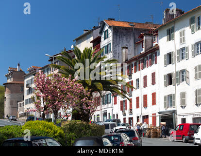 Typische mehrstöckigen Häuser der großen Bayonne district (Bayonne - Atlantische Pyrenäen Aquitaine - Frankreich). Maisons à étages typiques du Grand Bayonne. Stockfoto