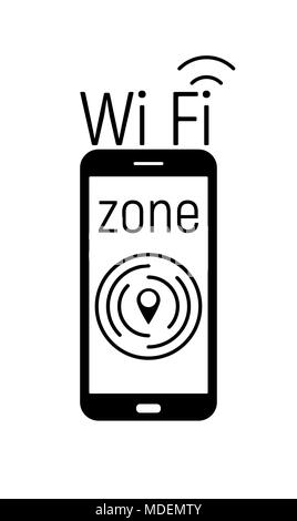 Wlan-Zone schwarzes und weißes Symbol isoliert auf weißem Stockfoto