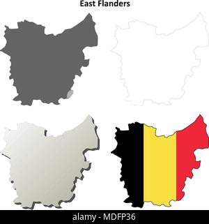 Oost-Vlaanderen Umriss Karte Set - belgische version Stock Vektor