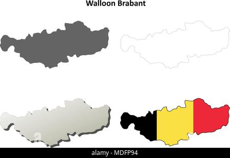 Walloon Brabant Umriss Karte Set - belgische version Stock Vektor