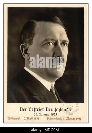 Vintage historischen NSDAP-Propaganda Portrait von Adolf Hitler "der Befreier aller Deutschland" Adolf Hitler am 30. Januar 1933 benannte Bundeskanzler von Deutschland Stockfoto