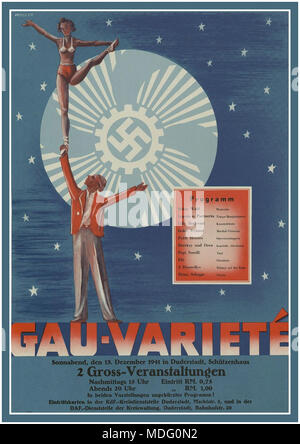 WW 2 nationalsozialistischen Deutschland Theater Plakat 1941 2 große Vielfalt Veranstaltungen "Gau-Varieté" in Duderstadt mit dem nationalsozialistischen Hakenkreuz Symbol, die Bestandteil des Theater performance Propaganda Förderung Stockfoto