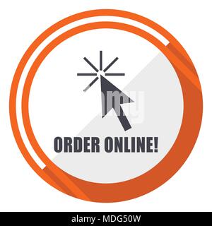 Online bestellen flache Bauform Orangefarbene runde Vektor Symbol in der Eps 10. Stock Vektor