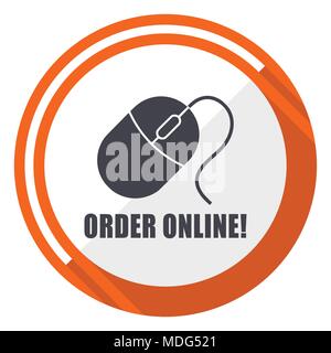 Online bestellen flache Bauform Orangefarbene runde Vektor Symbol in der Eps 10. Stock Vektor