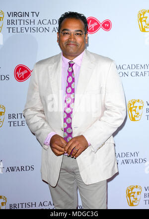 Krishnan Guru-Murthy Besuch der Jungfrau British Academy Fernsehen und Handwerk Nominierungen Party bei Mondrian London auf See Container, London statt. Stockfoto