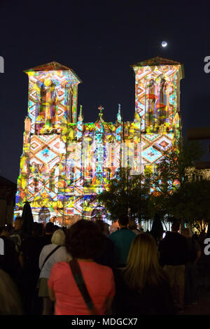 Die Saga Licht Kunst Projektion, die Kathedrale von San Fernando, San Antonio, Texas, USA Stockfoto