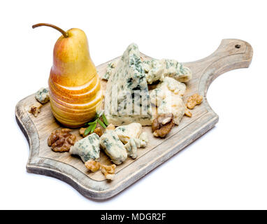 Scheibe der französischen Roquefort Käse und Birnen Stockfoto