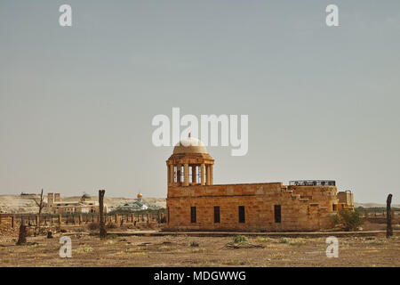 Qasr el Yahud,, Kasser/Qasser al-Yahud/Jehud taufe Ort, Jordan West Bank, Israel. Grenzzaun, Befestigungen,, Minenfelder, ruiniert churche Stockfoto