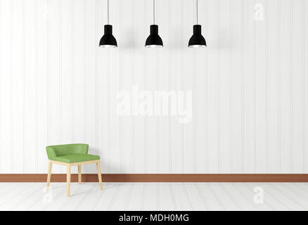 Weiße Inneneinrichtung im minimalistischen Stil mit Stuhl Stockfoto