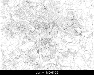 Karte von Leeds, Blick auf die Stadt, die Straßen und Häuser, England. UK. Leeds ist eine Stadt in der Grafschaft Yorkshire Stock Vektor