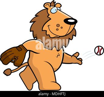 Ein Cartoon Illustration eines Löwen warf ein Baseball. Stock Vektor