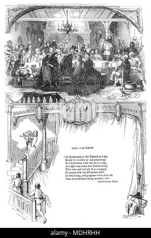 Abendessen im Waffenrock, einem historischen Gasthaus, auf der Ostseite der Borough High Street, Southwark stand. Die Herberge wurde im Jahr 1307 gegründet und an der alten Hauptstraße, die südlich von London stand. Es war der Ort, an dem die Pilger auf ihrem Weg nach Canterbury met in der 1380 s in Geoffrey Chaucer's Canterbury Tales. Stockfoto