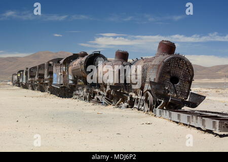 Verlassen der Bahn am Bahnhof Friedhof. Uyuni. Bolivien Stockfoto