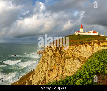 Weitwinkel von Cabo da Roca Leuchtturm Zeitraffer, das Ende von Europa Stockfoto