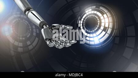 Roboter android Hand und glühenden Kreis Technologie Schnittstelle Stockfoto