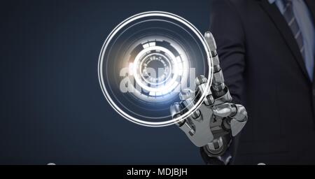 Roboter android Hand berühren und glühenden Kreis Technologie Schnittstelle Stockfoto