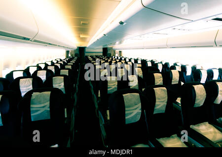Economy Class einer Boeing 747-400 für die Hadsch und Umrah Flüge verwendet Stockfoto