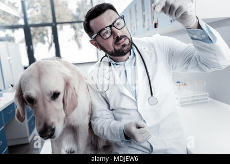 Smart geschickten Arzt auf die Blutprobe Stockfoto