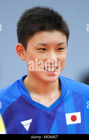 Tokio, Japan. 20 Apr, 2018. Tomokazu Harimoto (JPN), 20. April 2018 - Tischtennis: 2018 Welt Tischtennis-WM Japan Team öffentliche Praxis in Tokio, Japan. Credit: Sho Tamura/LBA SPORT/Alamy leben Nachrichten Stockfoto