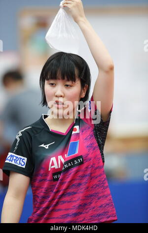 Tokio, Japan. 20 Apr, 2018. Miu Hirano (JPN), 20. April 2018 - Tischtennis: 2018 Welt Tischtennis-WM Japan Team öffentliche Praxis in Tokio, Japan. Credit: Sho Tamura/LBA SPORT/Alamy leben Nachrichten Stockfoto