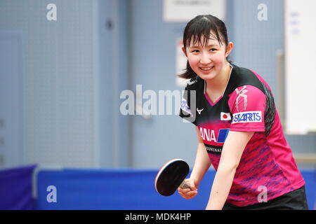 Tokio, Japan. 20 Apr, 2018. Hina Hayata (JPN), 20. April 2018 - Tischtennis: 2018 Welt Tischtennis-WM Japan Team öffentliche Praxis in Tokio, Japan. Credit: Sho Tamura/LBA SPORT/Alamy leben Nachrichten Stockfoto