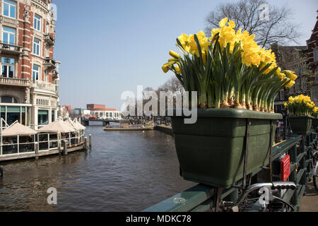 Amsterdam, Niederlande - 14 April 2018 Die jährliche Festival der Frühling Blumen in den Straßen von Amsterdam fließen Stockfoto