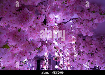 Sakura Kirschblüte Spiegel Zimmer Der Infinity Garden an der ense Platz" Installation in Exchange Square, Liverpool Street, London, UK Stockfoto