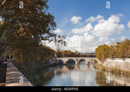 Blick über den Tiber zur Ponte Garibaldi Brücke und St. Peter Basilika, Rom, Latium, Italien Stockfoto