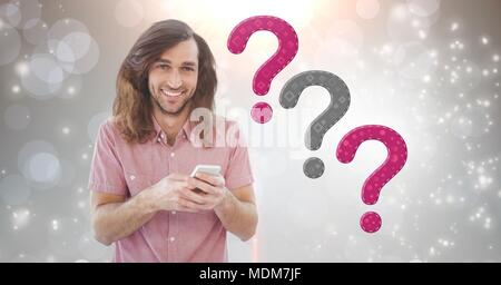 Menschen denken mit strohgedeckten Fragezeichen Stockfoto