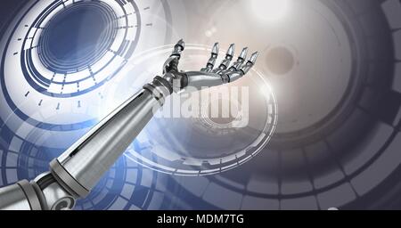 Roboter android Hand und glühenden Kreis Technologie Schnittstelle Stockfoto