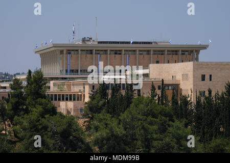 Blick auf die Knesset das einkammersystem nationale Gesetzgeber Israels, in Kiryat HaLeom auch als Kiryat HaUma die traditionell betrachtet wurde der nördliche Teil der Givat Ram Nachbarschaft zu sein., West Jerusalem bekannt. Israel Stockfoto